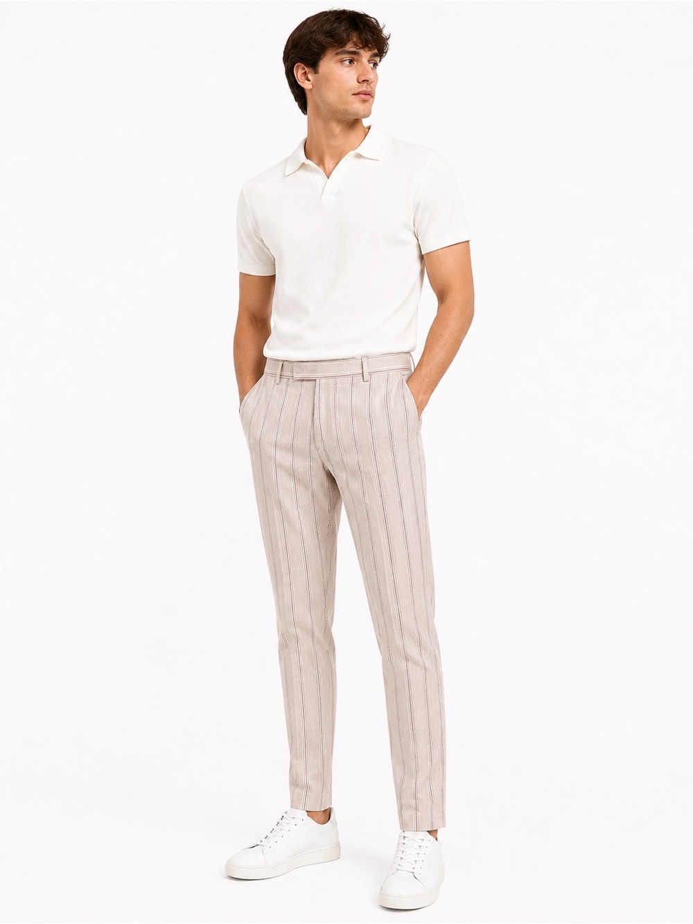 ASOS Design Mens Pink Striped Linen Blend Trousers 32x32 Slim Tailored Pants 🧡